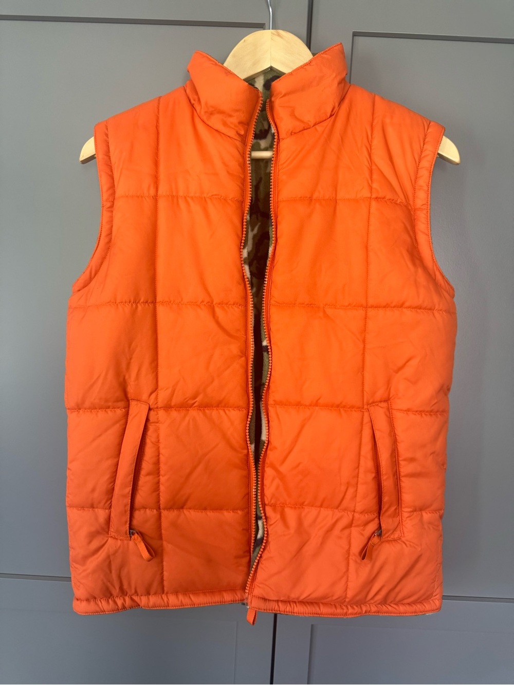 Men's Orange Quilted Puffer Vest - Insulated Sleeveless Layer